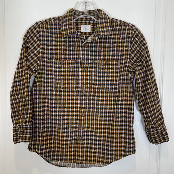 J. Crew Crewcuts Boy's Plaid Button Down Shirt Corduroy Brown Black 6-7 - Picture 1 of 4
